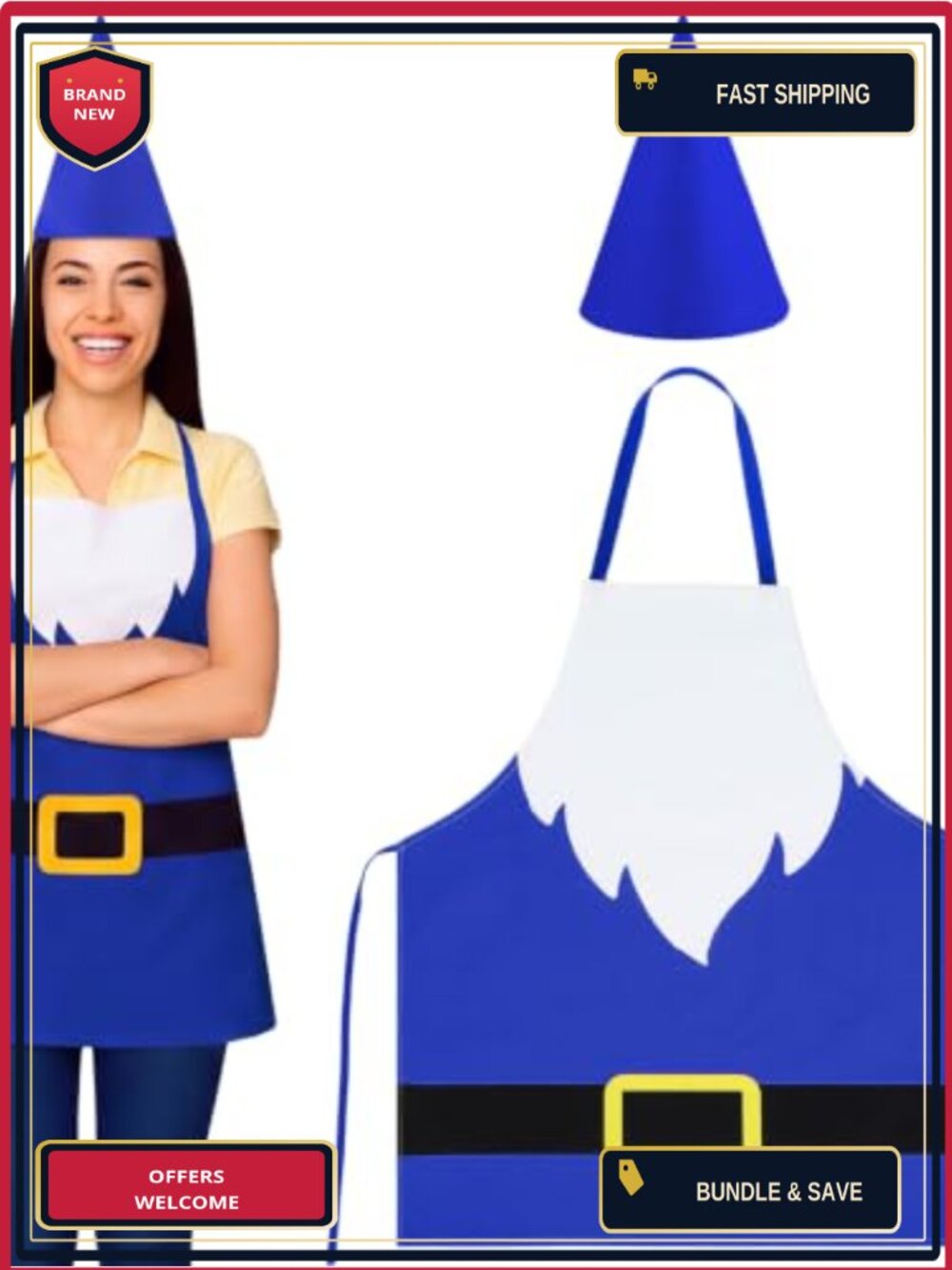 Halloween Gnome Costume Adult Felt Cone Hat Apron Cosplay Party Set
